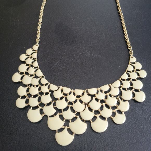 Ivory Cream Color Enamel Bib Collar Necklace Gold Statement Fashion Jewelry - Picture 1 of 9